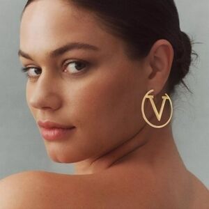 Gold V Designer Hoop Earrings